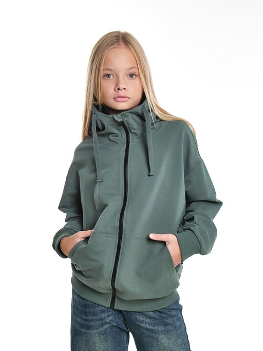 Толстовка на молнии с капюшоном 22-7653 хаки - Mini maxi фото 15