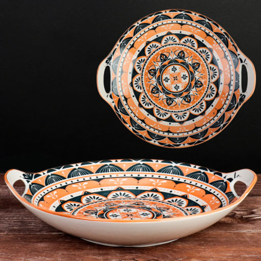 Блюдо с ручками круглое 28х25х5 см керамика / ZY023 /уп 36/ - ГалеонТрейд фото 3