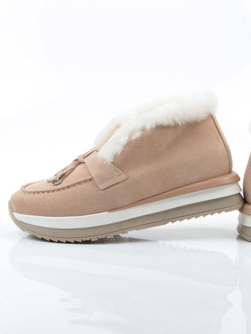 04-5520-11 BEIGE Ботинки зимние женские (натуральная кожа, 100% шерсть)