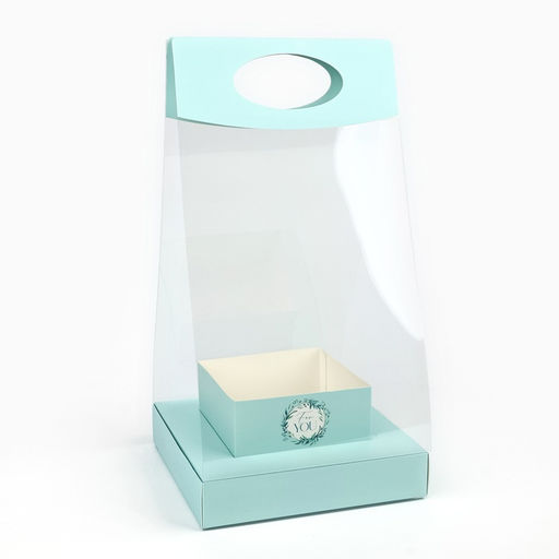 Коробка подарочная складная переноска для цветов, упаковка, Бирюза, 20?20?4 см