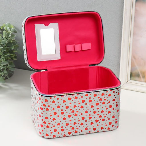 Набор шкатулок для украшений Сердца на белом, 3 шт., с зеркалом, искусственная кожа, 13?21?14.5; 10?19?12; 21?15.5?17 см