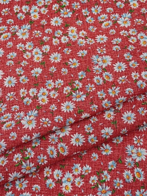 Бязь Ромашки на красном, ш.1.5м, хлопок-100%, 120гр/м.кв