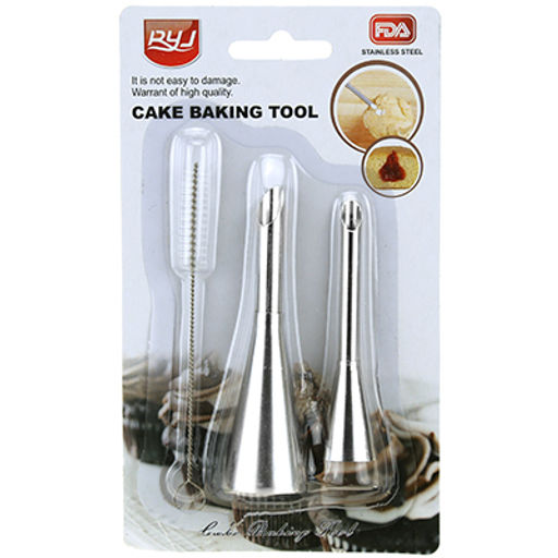 Кондитерский набор 3 предмета Шприц BIM340, BIM232: насадка для кондитерского мешка д1,8х7,5см, д2,5х9см, нержавеющая сталь, с длинным носиком; ершик 10см; в блистере (Китай)