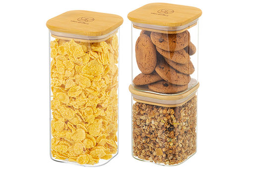 Набор 3 банок д/хранен 2*800 мл 10*10*11,5 см+1,6 л 10*10*21,5 см Crystal glass+ бамб.кр с сил.пр