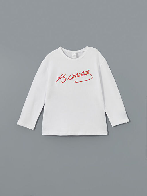 Bisiklet Yaka Atat?rk ?mza Bask?l? K?z Bebek Ti??rt