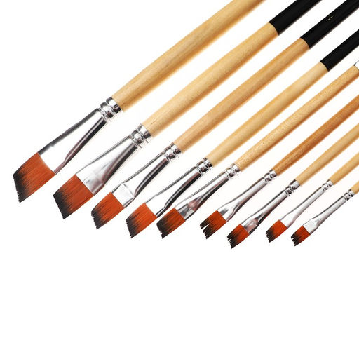 Набор кистей для рисования, нейлон, 9 штук: № 0, 2, 4, 6, 8, 10, 12, 14, 16, плоские, скошенные, с длинными ручками, международный размер