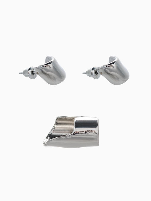 Набор серьги и каффа 3 шт. Минимализм тренд, цвет серебро