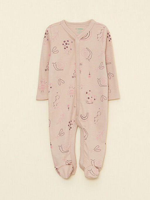 V Yaka Uzun Kollu Bask?l? Pamuklu K?z Bebek Tulum 2li - Waikiki фото 2