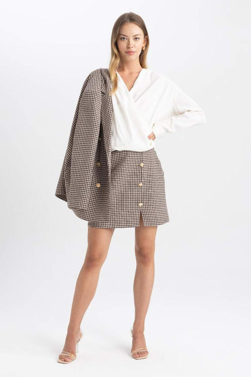 Мини-юбка А-силуэта в клетку на подкладке - Defacto фото 3