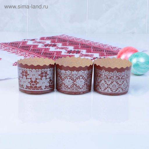 Цена за 20 шт. Форма для выпечки кулича бумажная Деко-про «Кружево серебряное», одноразовая, 6×4.5 см, МИКС