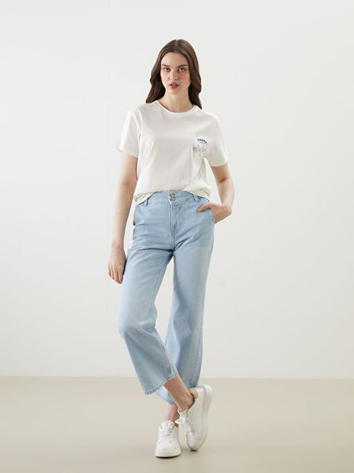 Bisiklet Yaka Bask?l? Kad?n Ti??rt