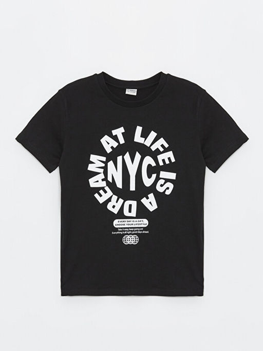 Bisiklet Yaka Bask?l? K?sa Kollu Erkek ?ocuk Ti??rt