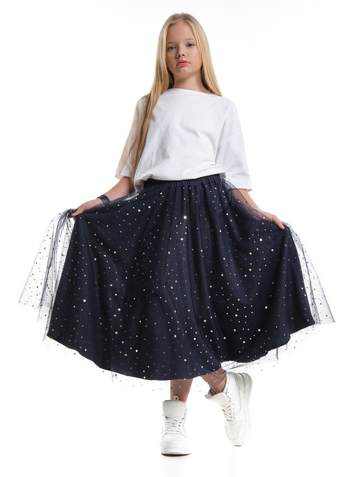 Юбка пачка длинная из фатина 22-7608 черный/зол. звезды - Mini maxi фото 57