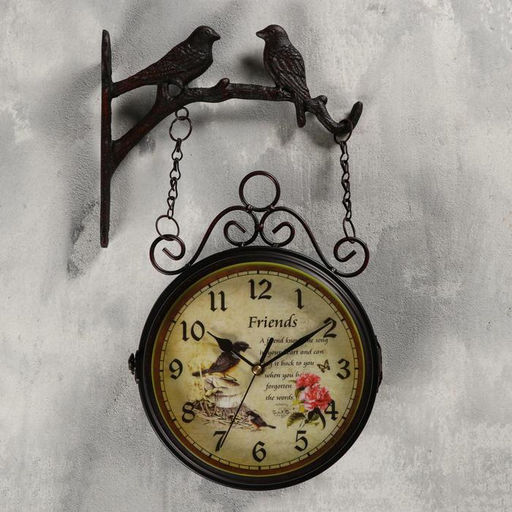 Часы настенные интерьерные «Птички», двусторонние, на подвесе, бесшумные, плавный ход, 24×40 см, циферблат d=17 см