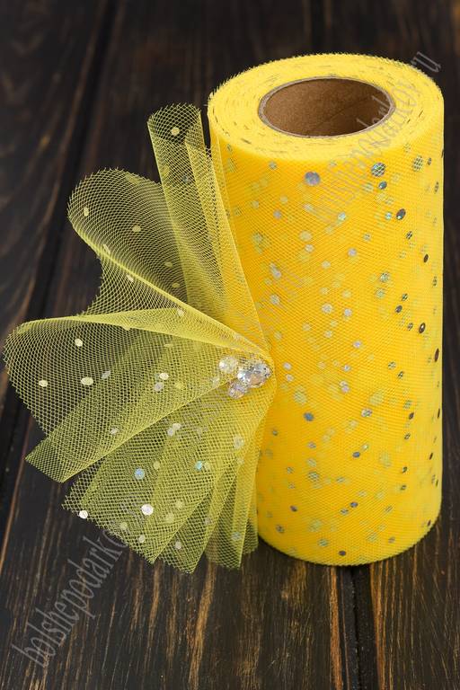 Фатин с пайетками "Горох" 15 см*25 ярд (SF-2939) светло-оранжевый №45