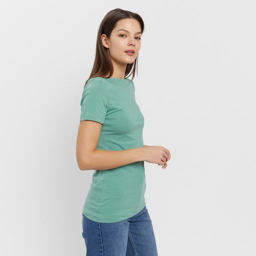 Футболка женская с вырезом лодочка MINAKU: Basic line, оливковая, размер 48