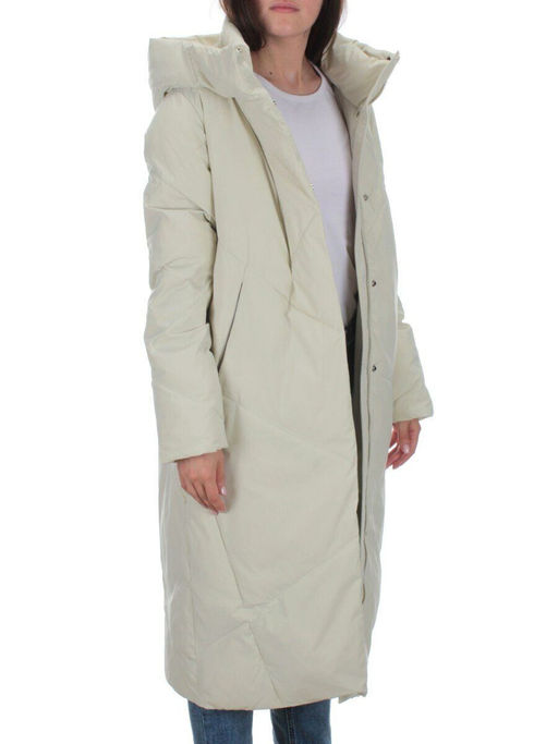 22339 BEIGE Пальто стеганое зимнее женское (200 гр. холлофайбера) - Фабричный китай фото 8