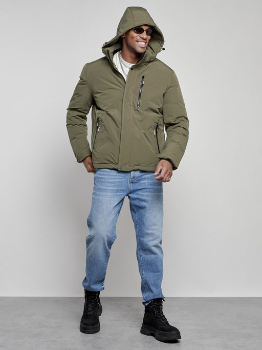 Куртка мужская зимняя с капюшоном спортивная великан цвета хаки 8335Kh - Wonderrman фото 6