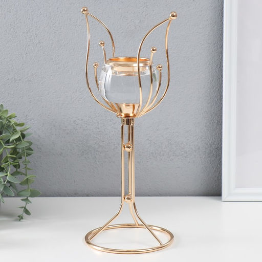 Подсвечник на 1 свечу «Флора», d=5 см, металл, акрил, золото, 17×12×30.5 см