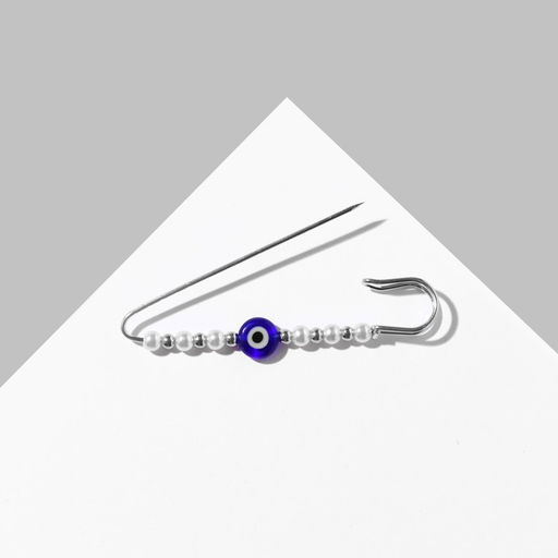 Булавка-оберег «От сглаза» 6 см, бело-синяя в серебре