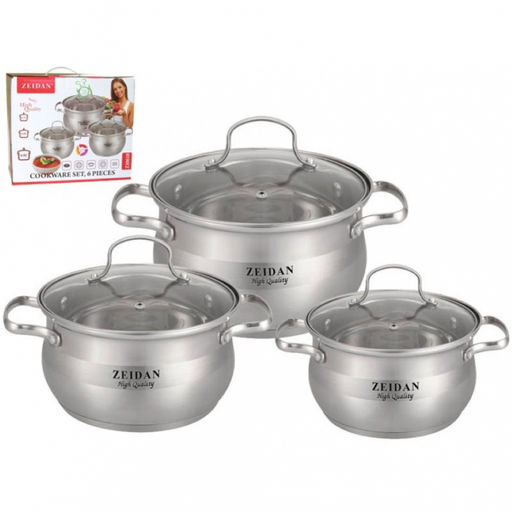Набор посуды нерж ZEIDAN 6 пр (2,1л, 3л, 4л) с крыш, арт. Z-50610