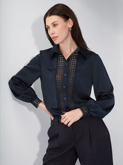 Блузка с кружевом OD-808-4 темно-синий - Tantino фото 8