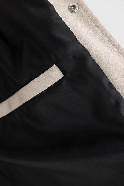 Замшевая куртка из тафты с рубашечным воротником приталенного кроя, пальто - Defacto фото 6