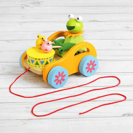 Каталка детская Животные с барабанами, на верёвке, МИКС