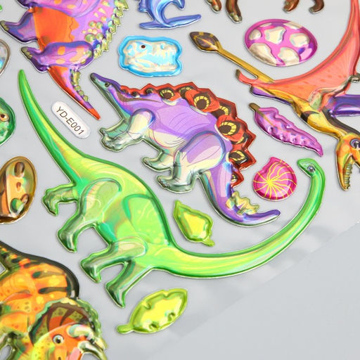 Наклейка пластик голография с металлическим отливом Динозавры 9,5х27 см - Simaland фото 2