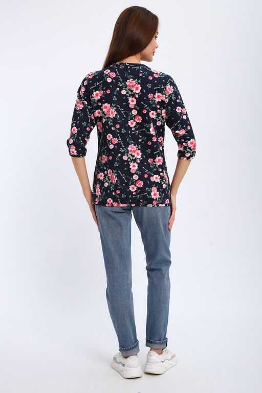 Кофта женская из футера 2-н Анфиса цветы на синем