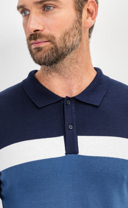 Джемпер мужской с отложным воротником и планкой на пуговицах F221-15-22021A тёмно-синий - Fine joyce фото 3