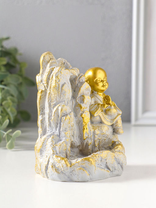 Подставка для благовоний "Хотей на скале" стелющийся дым, беж с патиной 9,5х7х12,5 см