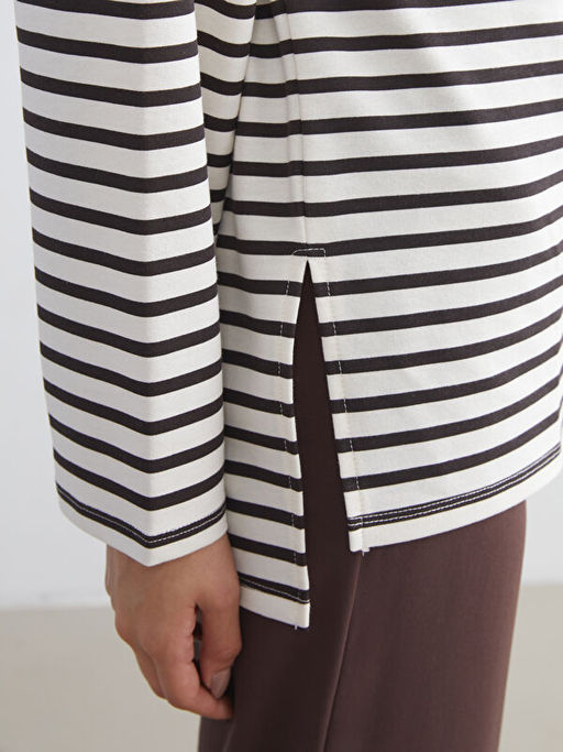 Bisiklet Yaka ?izgili Kad?n Sweatshirt Tunik