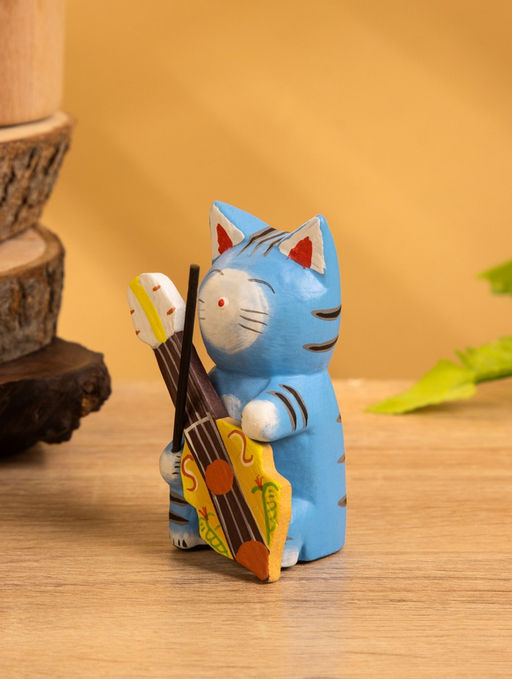 Сувенир «Кот с контрабасом», 4×5×8 см, дерево, МИКС