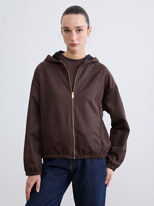Kap??onlu Kad?n Fermuarl? Sweatshirt