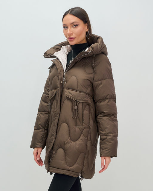 Куртка зимняя женская с капюшоном модная темно-коричневого цвета 7653TK Бренд: Visdeer  фото 4