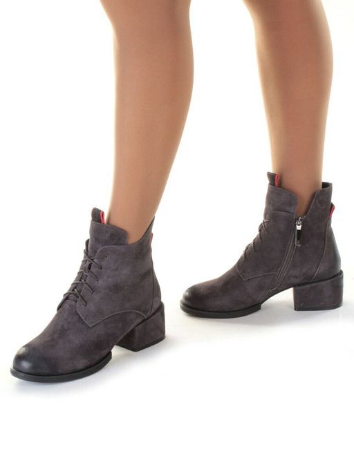 04-R178-2 GREY Ботинки зимние женские (натуральная замша, натуральный мех) - Фабричный китай фото 2