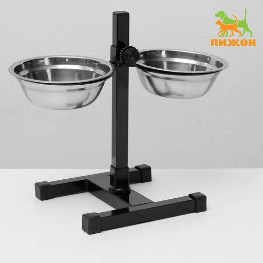 Подставка с мисками, 2500 мл, высота 30 см, разборная, чёрная - Пижон фото 2