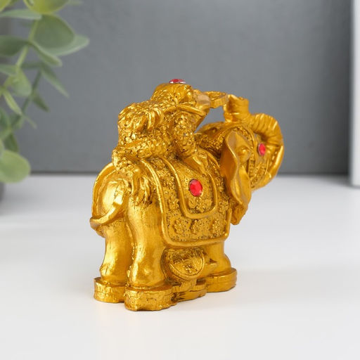 Нэцкэ фигурка «Слон с денежной жабой на спине», полистоун, под бронзу, 7.5×9.3×5.2 см