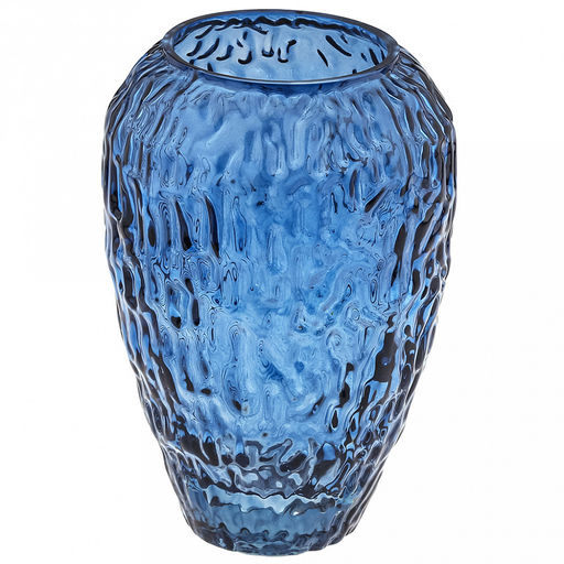 Ваза для цветов стеклянная "Линда" 1,7л, д14см, h20см, текстурная, малая, "Скандик", черничный (Россия)