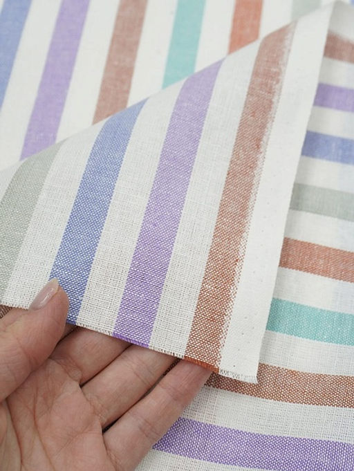 Холст полотенечный Мятные/красные/серые полосы, ш.0.5м, лен-30%, хл-70%, 140гр/м.кв - Купава фото 2