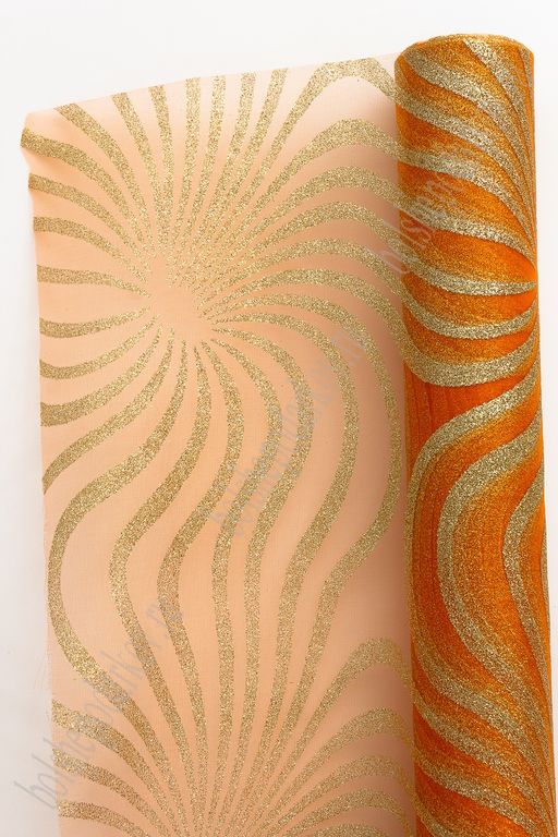 Органза 48 см*5 ярд "Узоры с глиттером" (SF-769-2) оранжевый