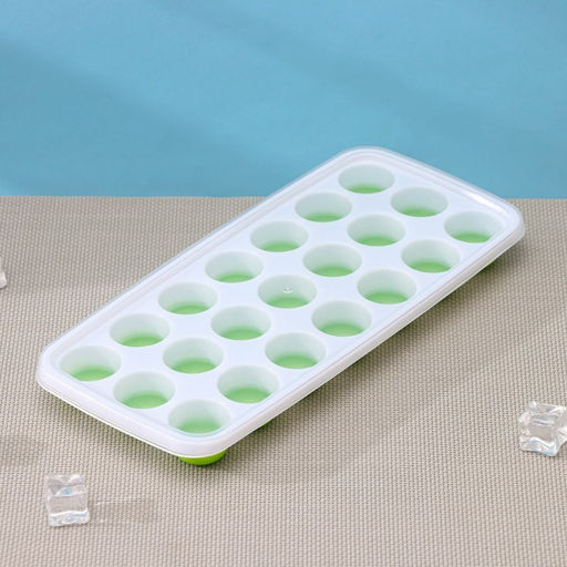 Цена за 2 шт. Форма для льда и шоколада с крышкой Доляна, 26×12×2.5 см, 21 ячейка (3×3×2 см), зелёная