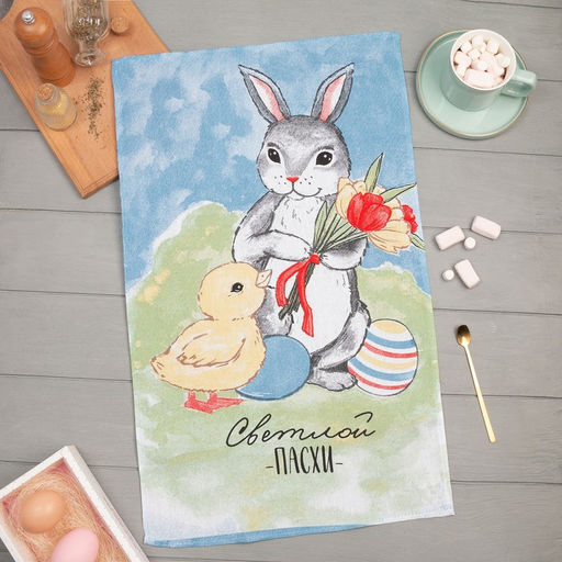 Полотенце Доляна Светлой Пасхи 35х60 см, 100% хл, рогожка 164 г/м2  фото 6