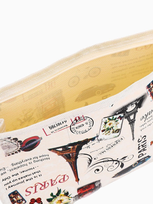 Цена за 3 шт. Косметичка на молнии, треугольная, средняя, с рисунком, бежевая