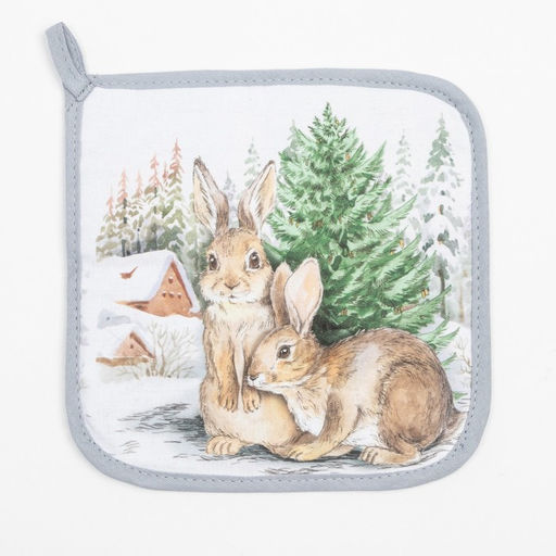 Прихватка Новогодние зайчики саржа, 19х19см,100% х/л,ватин 250г/м2 - Этель фото 2