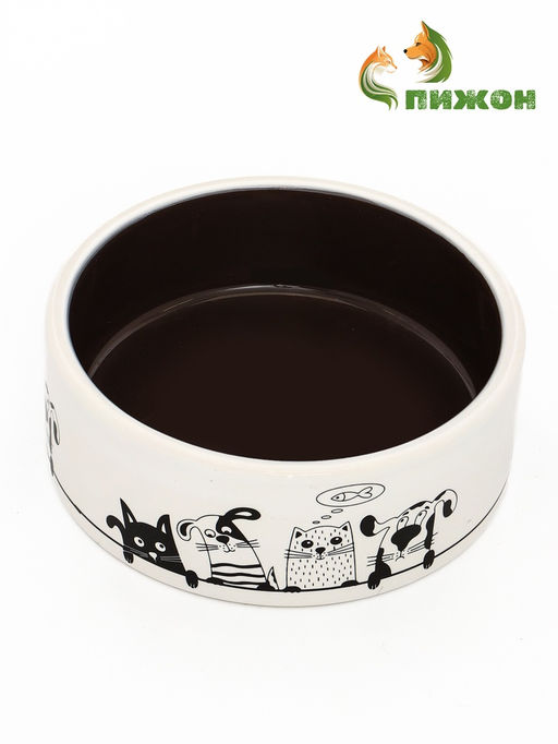 Миска керамическая Весёлые котики 300 мл - 12.512.54.5 см, чёрная/белая - Пижон фото 2