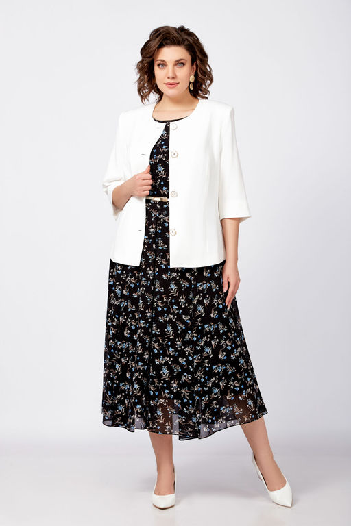 Платье Swallow 814 черный+бежево-голубые цветы фото 7