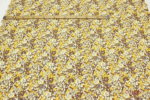 Мерный лоскут (ткань в отрезах) - Штапель Цветочные узоры цв.горчичный, ш.1.44м, вискоза-100% - Купава фото 3