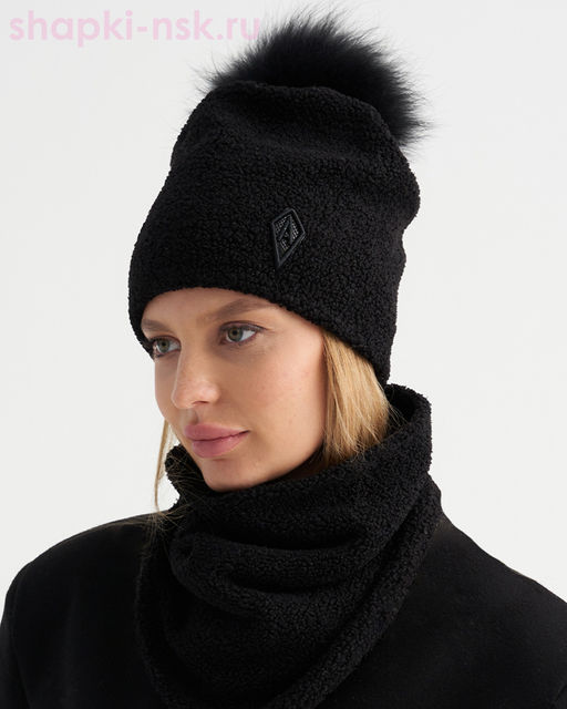 020/1 А шеврон помпон мех трикотаж барашек Колпак женский флис